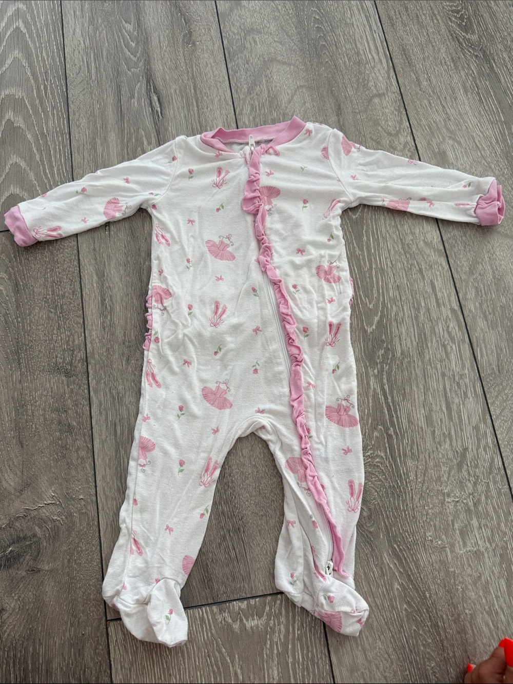 Pink Ballerina Ruffle-Trim Footed One-Piece for Kids